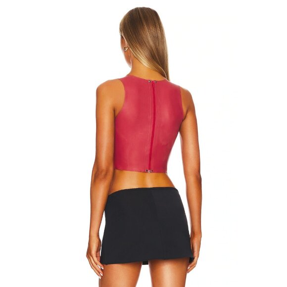 Miaou Jinx Top in Strawberry Large New Womens Faux Leather Vegan Cropped Tank - Picture 3 of 15